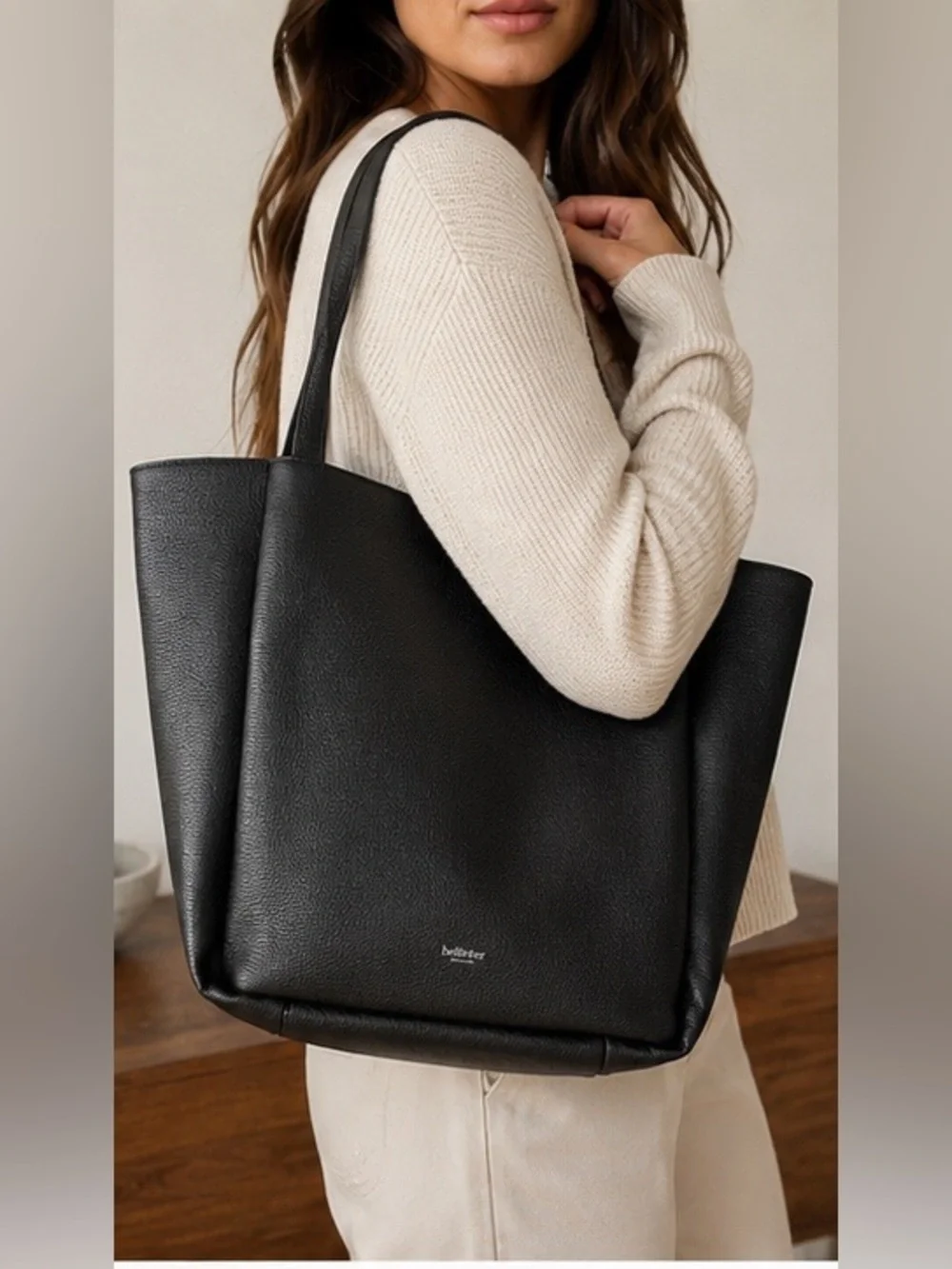 Botkier Tote‎ Bag Black Pebbled Leather Minimalist Shoulder Bag New York